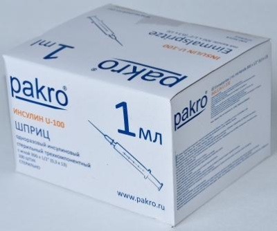 1 мл трехкомпонентный шприц Pakro инсулиновый U100 , с иглой 0,3х13, 100 шт купить оптом в Калининграде